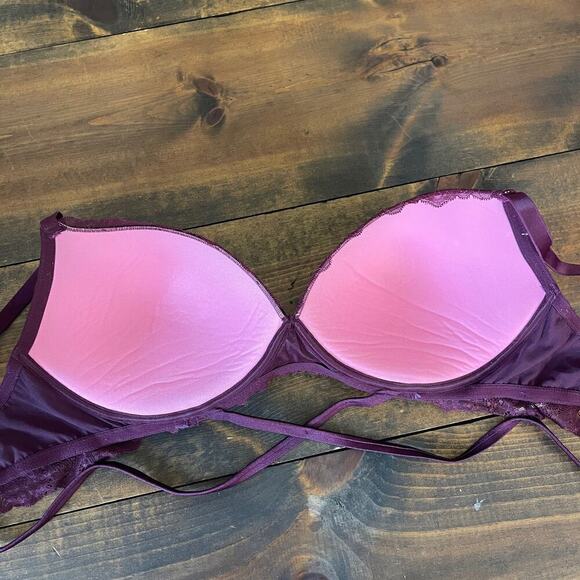 Pink Victoria's Secret Date Wireless Push Up Bra Burgundy Lace Women's 36DDD - Picture 8 of 8